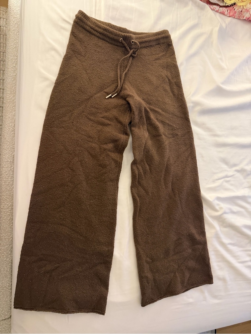 Splendid Brown Wide-Leg Knit Drawstring Pants